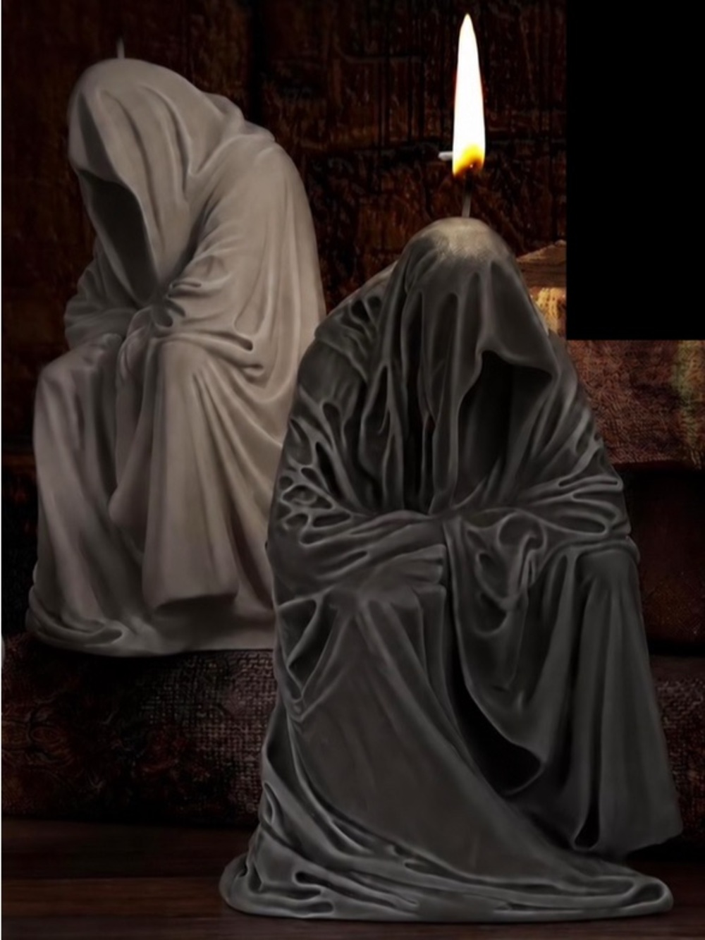 HALLOWEEN CANDLE Gothic Cloaked Figure Candle - Black Unscented